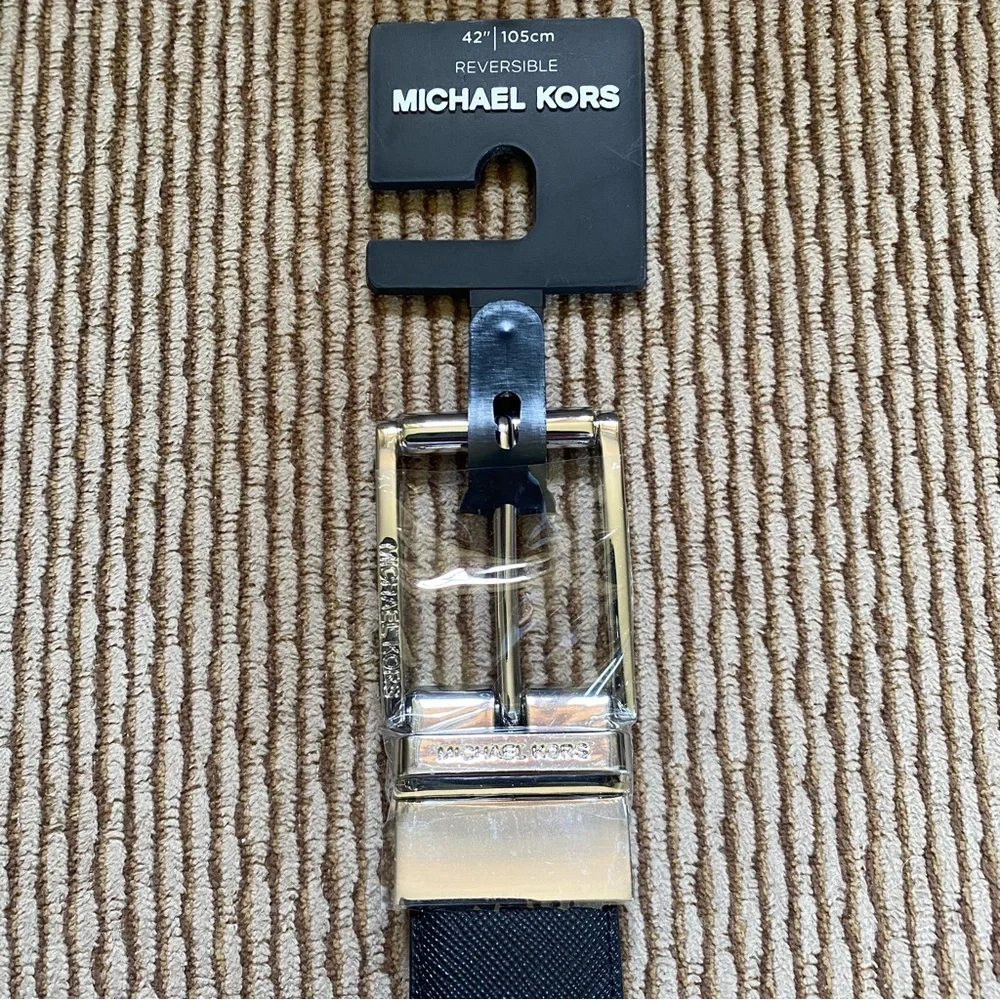 NWT Men’s MK Michael Kors Leather Belt Reversible Saffiano & Smooth Size 42